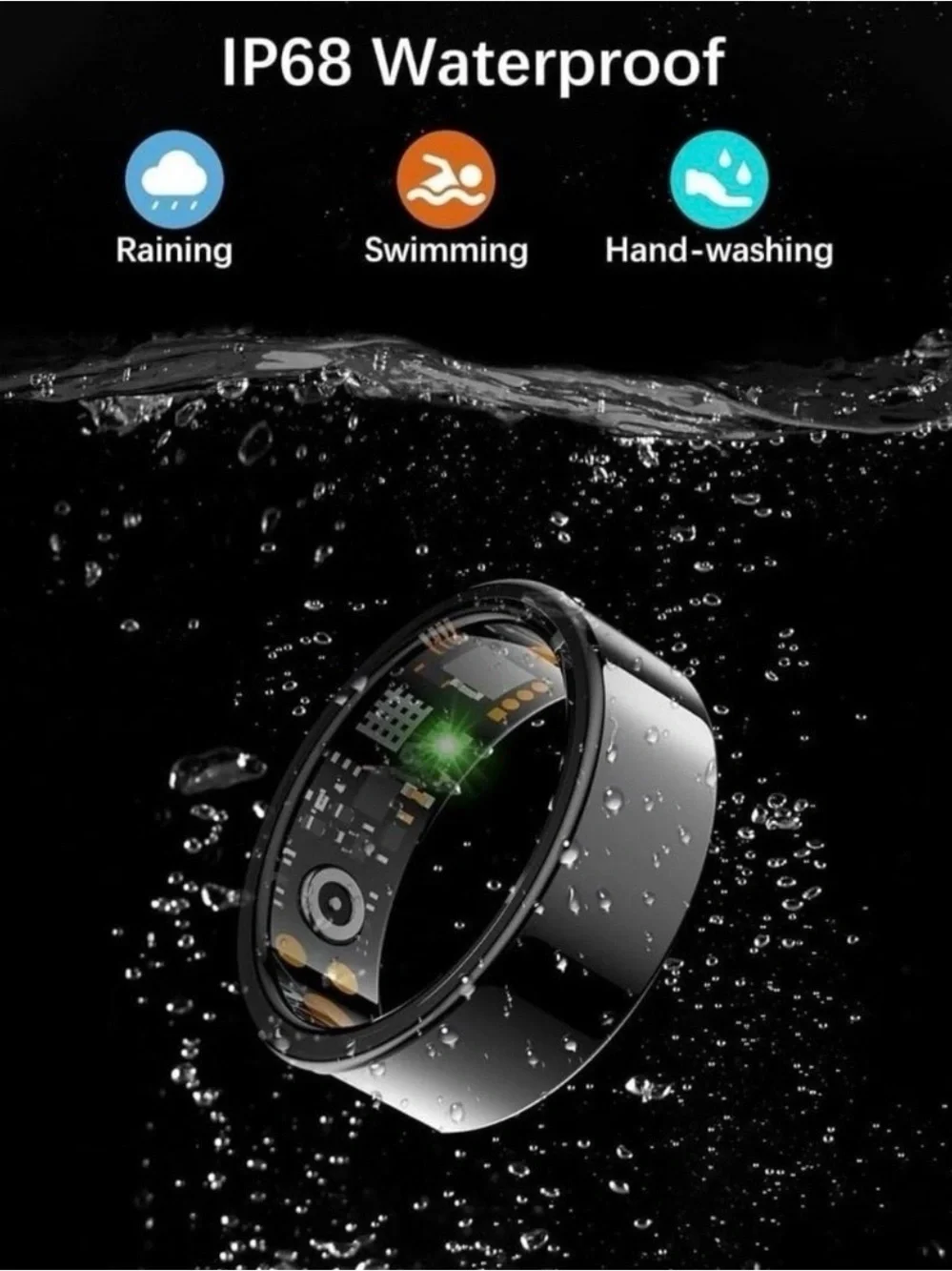 Smart Ring Wearable in Black - Advanced Health & Notification Tracker